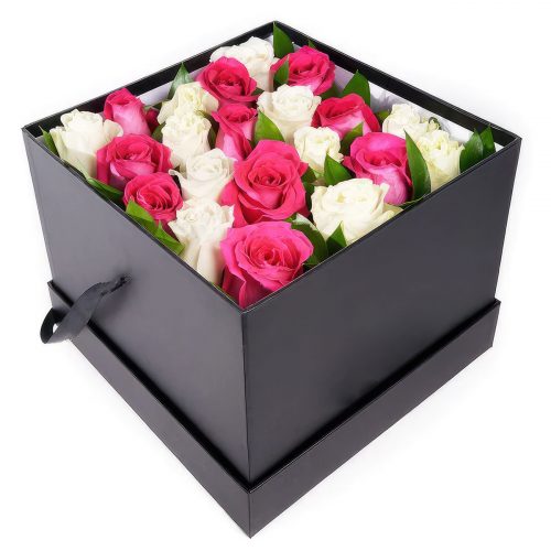 Цветы в коробке «Розовый восторг»