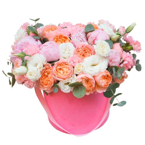 Цветы в шляпной коробке «Мягкость»